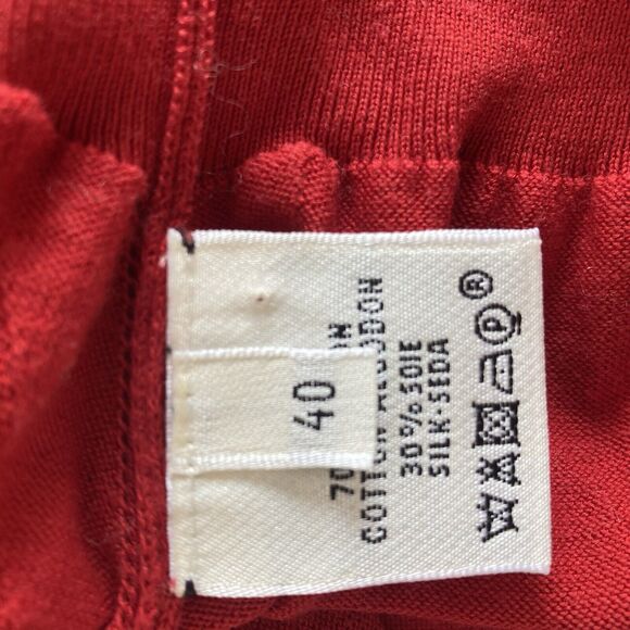 HERMES Silk Blend Fine Knit Short Sleeved Red Cardigan Size FR 40/ US 8 - Picture 9 of 12